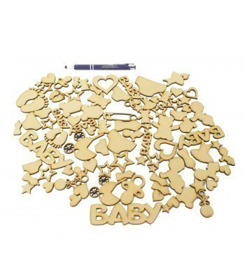 Bargain Box of Mixed Laser cut Baby Themed Shapes